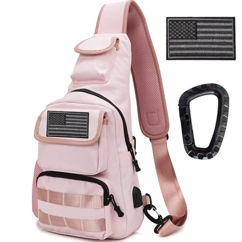 Tactical Shoulder Bag - 1000D Molle Military Backpack Outdoor Daypack Chest Pack (Lightpink) - color: Lightpink