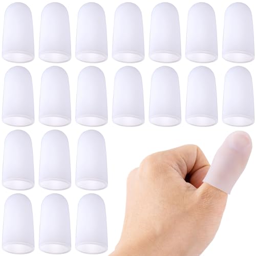 ANCIRS 20pcs Gel Finger Support Protector Caps Gloves, Gel Finger Cots/Covers, Silicone Fingertips for Hands Cracking, Eczema Skin, Trigger Finger Arthritis Pain Relief- White - size: 20pcs small white