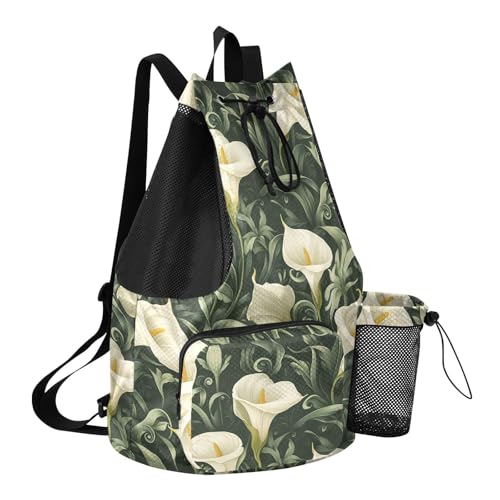Drawstring Bags For Men Women Climbing Gym Bag With Inside Pockets String Back Pack Waterproof Retro Vintage Calla Lily Flowers