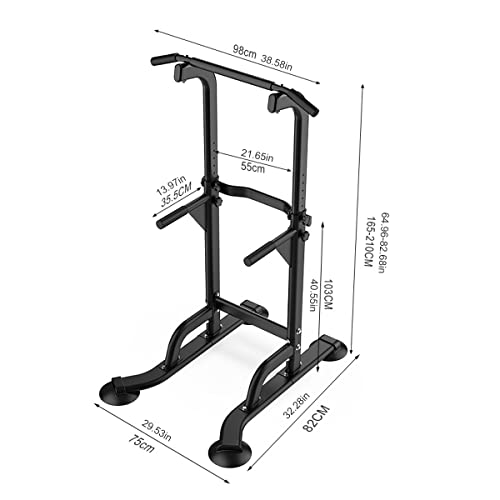 Power Tower Pull Up & Dip Station Multi-Function Home Strength Training Fitness Workout Station Height Adjustable - color: GREY