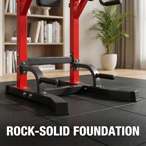Power Tower Pull Up Bar Dip Station, Free Standing Pull Up Rack Dip Station for Home Gym, 10-Level Adjustable Height Pull Up Bar Stand Dip Bar Strength Training Workout Equipment - color: Red