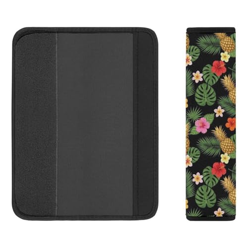 1 Pair Universal Soft And Comfortable Seat Belt Shoulder Pad for Adult Use, Stroller Pushchair High Chair, Palm Leaves Hibiscus Flowers Hawaii Tropical Pineapples Neck Strap Covers, Anti-Slip Pad - color: Pattern 394