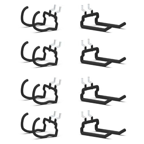 HUHOLE 8 Pack Pegboard Drill Holder Utility Hooks for 1/4 Inch Pegboard | Tool Holders with 20 lb Capacity for Power Tools, Hammers, Cords, Hoses, Shovels, Brooms and Garage Storage