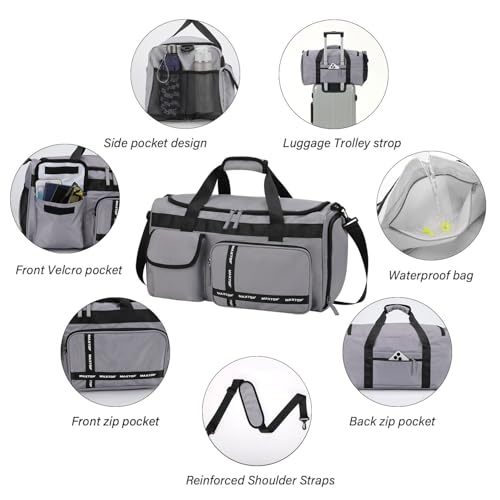 MAXTOP Gym Bag for Women Men Travel Duffle Bag Large Capacity Carry On Weekender Overnight Bag With Shoe Compartment Gym Tote Dry Wet Separation Duffel Bag for Travel - color: Grey, style: Gym Bag