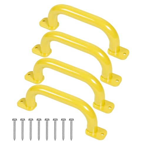 ESPETS 4 Pack of 10 Inch Yellow Metal Outdoor Playground Handles | Rust-resistence Metal Playset Accessories, Playhouse ladder handles, Indoor Monkey Bars, Treehouse, Climbing walls handles - color: Yellow