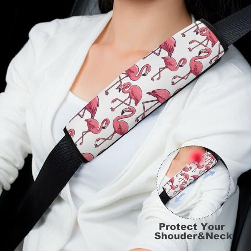 2PCS Soft Padded Car Seat Straps Shoulder Pads for Adult Use, Most Cars, Pink Flamingo Shoulder Protector, Shock Absorption - color: Pattern 720