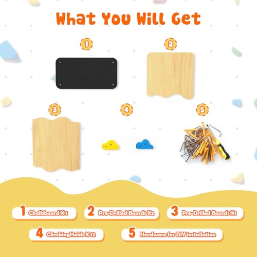 Wooden Climbing Wall for Kids, Indoor Climbing Wall Panels with 12 Rock Holds, Montessori Climbing Toy for Playroom & Home Gym, Aged 3+