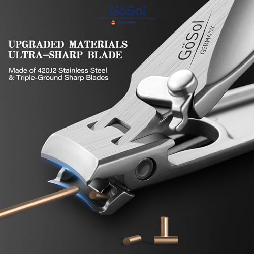 Nail Clipper Anti-Splash, Stainless Steel, Wide Jaw Sharp Blades | Nail Cutter with Catcher, Built-in Lock, One Handed Open & Close, for Thick Nails, with Built-in File, Washable, Heavy Duty - style: Curved Blades Nail Clipper