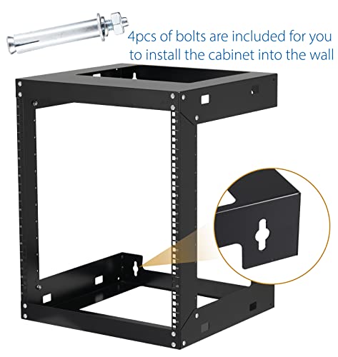 12U Wall Mount Rack Open Frame 19 Inch Server Equipment 2 Post Network Cabinet 18 inches Depth Black by Tedgetal - color: 12U