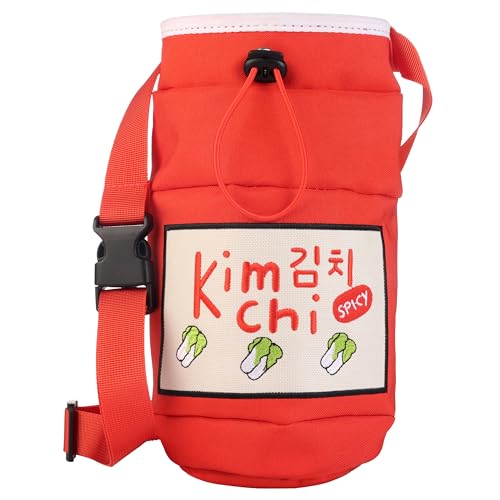Chalk Bag for Rock Climbing, Bouldering, and Weightlifting - Asian-Inspired Design - Premium Chalk Bucket with Quick-Clip Belt, Zipper Pocket, Brush Holder - color: Kimchi