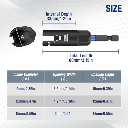 WORKPRO Wing Nut Driver CR-V Steel,3 PCS 9mm 12mm 15mm,1/4 Inch Hex Shank | 3 Essential Sizes;Installs Without Hand Strain;For Wing Nuts,Eye Bolts & Wire Twisting