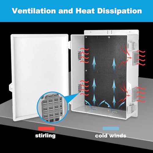 Electrical Junction Box, Outdoor Water Resistant Nema Enclosure, Ventilated ABS Plastic WiFi Project Box with Internal Mounting Panel & Hinged Cover 15.75" Lx 11" Wx 5.9" H - size: 15.75"H x 11"L x 5.9"W