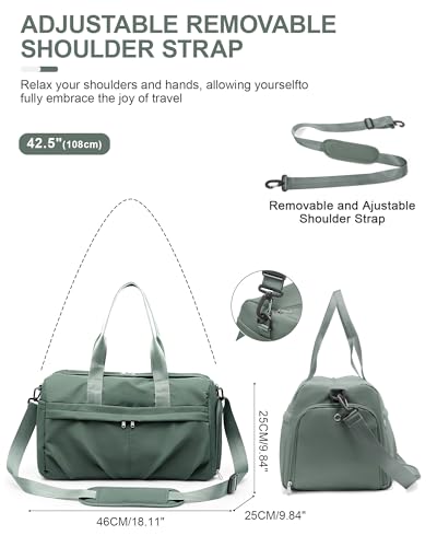Gym Bag for Women Men with Shoe Compartment, Sport Duffel Bag, Waterproof Travel Weekender Overnight Carry on Bag for Yoga with Trolley Sleeve, Green - color: A5-Green