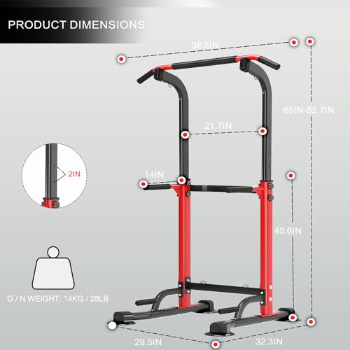 Power Tower Pull Up Bar Station, Pull Up Rack Dip Station for Home Gym, Height Adjustable Home Strength Training Fitness Workout Equipment for Beginners Under 6 Feet Tall