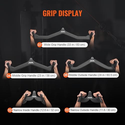 VEVOR LAT Pulldown Attachments, Cable Machine Rowing T-bar V-bar Tricep Pull Down Bar, Back Strength Training Rubber Coated Handle Grip, Bicep Curl Tricep LAT Pulldown Bar for Home Gym Fitness - size: 5PCS B
