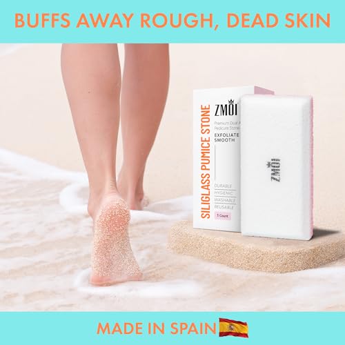 Siliglass Pumice Stone Callus Remover for Feet, Elbows, Hands, and Knees, Spain Made - 2 in 1 Pedicure Exfoliator and Scrubber for Rough, Hard Skin (1 Pack) - style: Pink - 1 Count