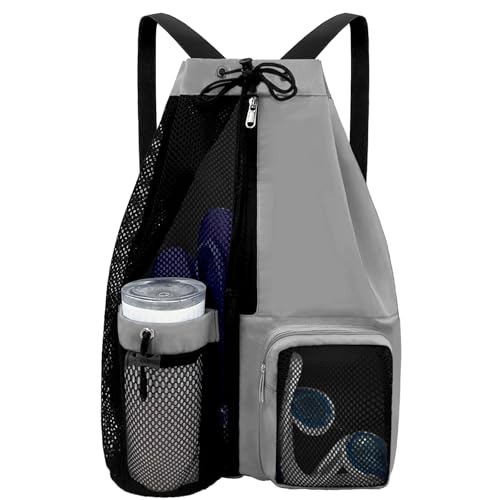 Beach Backpack with Wet Pocket Drawstring Mesh Beach Bag Waterproof Swimming Pool Backpack for Men and Women - color: Grey