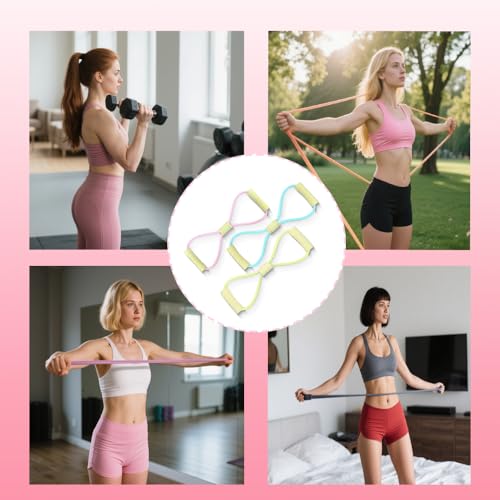 Figure 8 Fitness Resistance Bands with Handles, Yoga Resistance Band Stretch Fitness Band, Chest Expander, for Arm and Shoulder Stretch, Rope 8 Word Elastic for Women and Men（3 Pack）