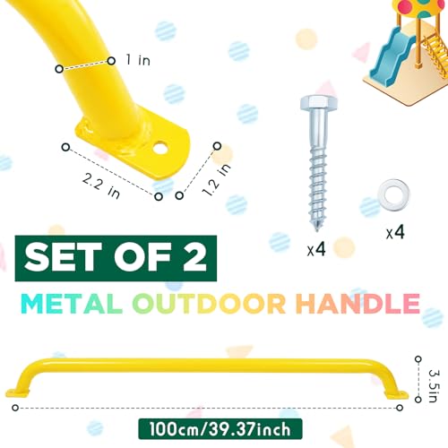 Lounsweer 2 Pcs,39 Inch Playground Safety Handles, Long Grab Bars,Yellow | Playhouse Ladder Handles, Treehouse Accessories, Rock Climbing Wall, Metal Grab Bars, Safety Handrails, Playground Equipment - color: Yellow, size: 39 Inch