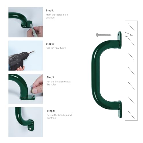 ESPETS 4 Pack of 10 Inch Green Metal Outdoor Playground Handles | Rust-resistence Metal Playset Accessories, Playhouse ladder handles, Indoor Monkey Bars, Treehouse, Climbing walls handles - color: Green