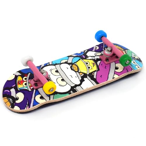 Teak Tuning Complete Fingerboard - Bubble Bushing Collage Edition - Premium Heat Transfer Graphic - Pro Shape & Size - Bearing Wheels, Trucks, 61A Duro Bushings - 32mm x 97mm Deck - color: Blue,green,white