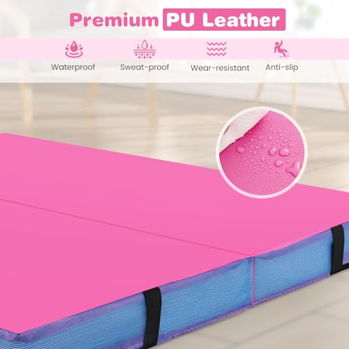 Goplus 4" Thick Folding Gymnastic Mat, Thickened Bi-Fold Fitness Mat with Carrying Handles & PU Leather Cover, Home Gym Tumbling Mat for Stretching, Pilates, Aerobics Workouts - color: Rose&Blue