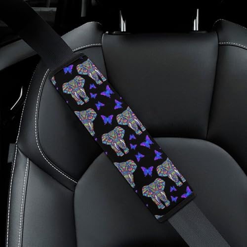 2 Pack Elephant Butterfly Art Seat Belt Cover Universal Fit Shoulder Harness Cover for Girls and Boys, Car Seats Pushchair Strollers High Chair Pushchair - color: Pattern 668