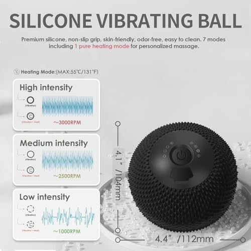 Heating Vibrating Massage Ball with 7 Modes & Memory Function for Myofascial Release, Deep Tissue and Trigger Point Muscle Therapy - Targets Back, Hip, Leg, Neck & Foot (Black) - color: Black