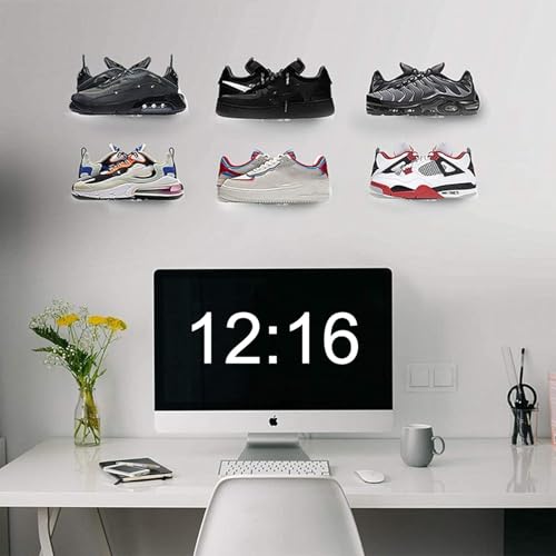Acrylic Floating Shoe Rack (Set of 6) Wall Mount Display Shoe Rack Transparent Storage Rack for Home Use Sneaker Display Rack with Screws and Anchors