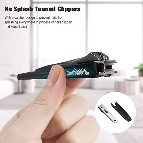 FERYES Nail Clippers with Catcher 2 PCS Set, No Splash Fingernail Clipper and Toenail Clipper, Stainless Steel Nail Cutters - W/Black Metal Case Packing - color: Black 2pcs