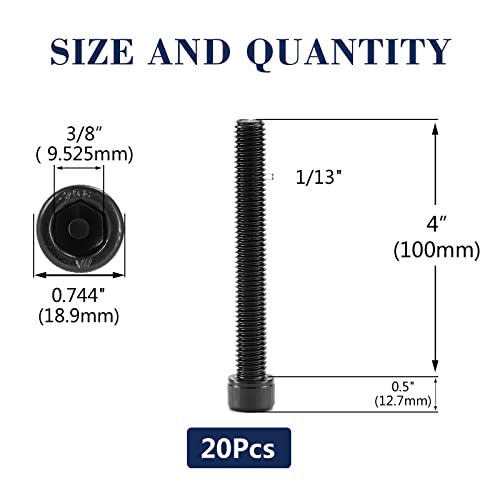 1/2-13 x 4 Socket Head Cap Screws Bolts, 20Pcs 304 Stainless Steel 18-8, Allen Socket Hex Drive, Full Thread, Black Oxide by SG TZH(with Hex Spanner) - size: 1/2-13 x 4"