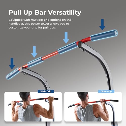Sunny Health & Fitness Power Tower and Dip Station for Home Training | Multi-Function Strength Training, Pull-Up And Dip Stations, Padded Grips, Sturdy Frames, Captain's Chair