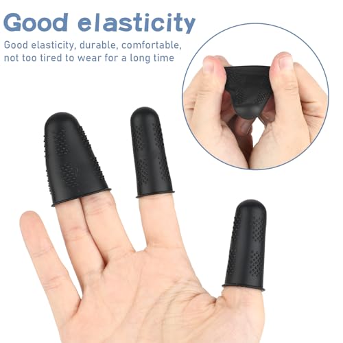 Silicone Finger Protectors, 12Pcs 3 Sizes Rubber Fingers Tips Finger Covers Thumb Finger Guard Sleeves Thimbles Cots Protectors for Hand Sewing, Hot Melt Glue, Embroidery, Cutting, Ironing (Black)