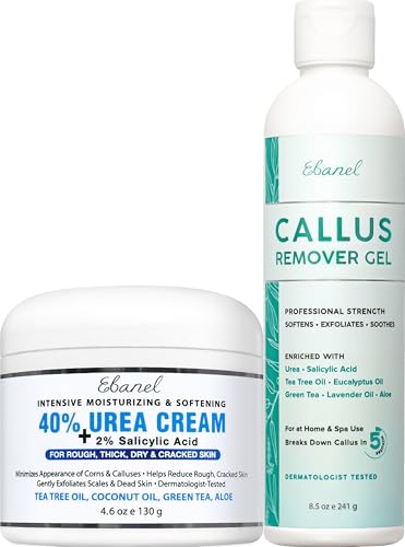 Ebanel Set of Salon Grade Callus Remover for Feet Gel + 40% Urea Foot Cream | Dry Cracked Heel Repair with Salicylic Acid, Epsom Salt, Helps Soften and Smooth Calluses and Rough Skin for Baby-Soft Feet - size: 13.1 Ounce (Pack of 1)