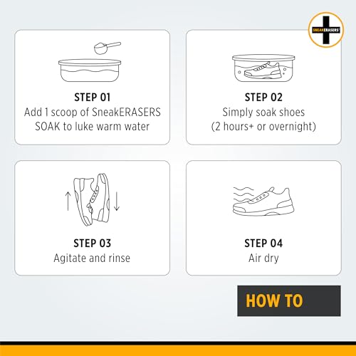 SneakERASERS Overnight Soak, Shoe and Sneaker Cleaner, Easy Detergent for Sneakers athletic shoes, and more. No fuss!
