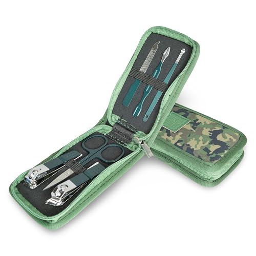 Nail Clipper Set – 7-Piece Portable Manicure & Grooming Kit Stainless Steel Tools in Neoprene Case – Stay Organized, Purse-Friendly, Travel Essential for Women & Men (Camo) - color: Camo