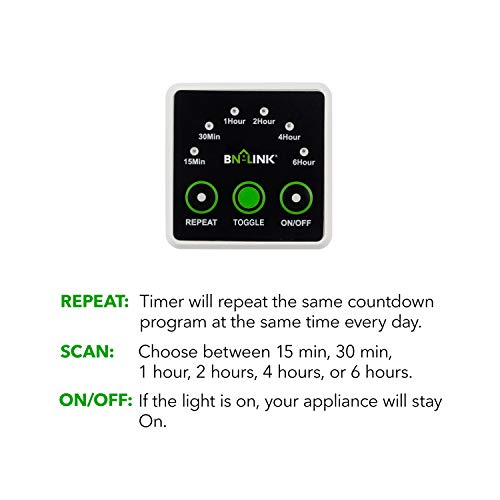 BN-LINK Smart Digital Countdown Timer, Repeat Cycle Timer with 3-Prong Grounded Outlet for Lamps, Light and Home Appliances, 15A/1875W ½ HP - style: Repeat Countdown Timer