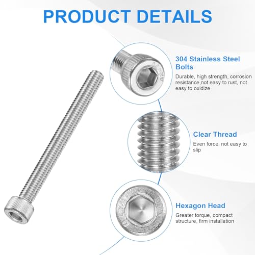 M METERXITY 20-Pack M5 x 65mm Socket Head Cap Screws, 304 Stainless Steel Hex Machine Bolts, Allen Socket Drive Screw with Hex Wrench for Repair/DIY, Fully Threaded Fasteners Kit [Silver] - size: M5 x 65mm
