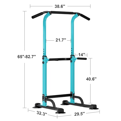 SogesHome Multi-Function Power Tower Pull Up Bar Dip Station for Home Gym | Height Adjustable PullUp Dip Stand, Full Body Strength Training Equipment, Fitness Workout for Push Ups Dips, 330LB Capacity - color: Blue