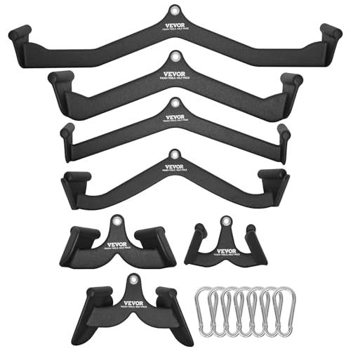 VEVOR LAT Pulldown Attachments, Cable Machine Rowing T-bar V-bar Tricep Pull Down Bar, Back Strength Training Rubber Coated Handle Grip, Bicep Curl Tricep LAT Pulldown Bar for Home Gym Fitness - size: 7PCS