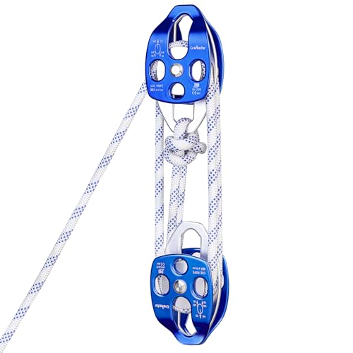 Double Block and Tackle Pulley System with 250Ft x 2/5'' Rope Pulley 6700 LB(30KN) Breaking Strength, 4:1 Lifting Power Sheave Pulley Hoist System for Garage, Attic Heavy Lifting - size: 2/5" x 250ft