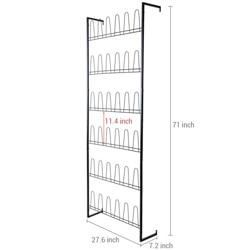 MyGift 70 Inch Black Metal Wall Mounted Shoe Rack with 36 Hooks | Holds 18 Pairs, Efficient Vertical Design, 36 Hanging Points, Slim Profile, Small Space Solution, Easy Access Setup - color: Black (6 Tier, 18 Pairs)