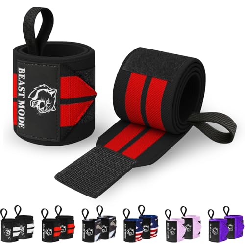 TECEUM Elastic Cotton Weightlifting Wrist Wraps with Thumb Loops, 1 Pair - color: Black and Red, style: 12" – Beast Mode