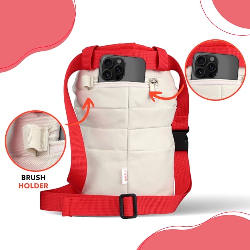 Chalk Bag for Rock Climbing, Bouldering, and Weightlifting - Asian-Inspired Design - Premium Chalk Bucket with Quick-Clip Belt, Zipper Pocket, Brush Holder - color: Yogurt