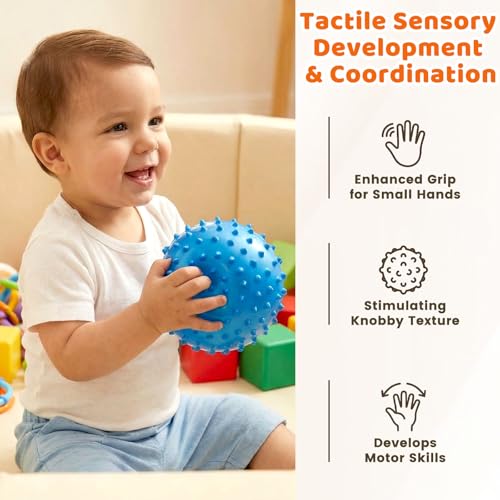 LOVEINUSA 6PCS Bouncy Balls, 7 Inch Sensory Balls for Babies Toddlers, Mini Knobby Ball Spiky Massage Stress Ball with Pump, Party Favors for Kids, Classroom Prize, Goodie Bags Stuffers