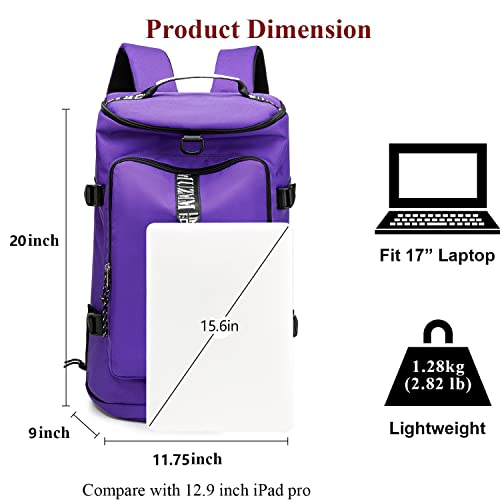 Gym Duffle Bag Waterproof black Laptop Backpack Suitable for Hiking, Fishing, Travel 40L Large Capacity Trendy Cool Lightweight Backpack for Men and Women - color: Purple