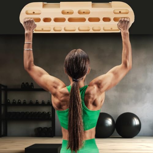 HRVEOCEI Climbing Hangboard for Rock Climbing Training – Wooden Fingerboard with Multi-Grip Design – Strengthen Fingers & Grip – Easy Mount for Home & Gym - color: Brown 1