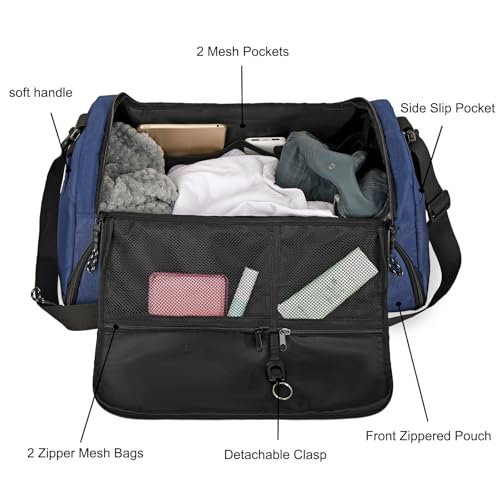 Goloni Gym Bag for Men & Women,40L Large 3 in 1 Sports Travel Duffel Bag with Shoes Compartment and Wet Pocket,Weekender Overnight Backpack,Blue - color: Blue