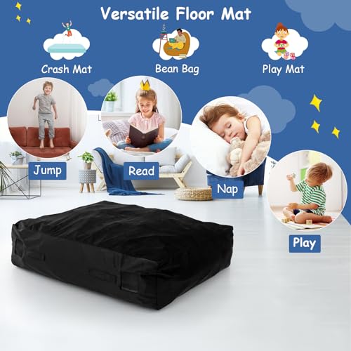 Goplus Crash Pad, (4.75x4.75ft/ 4x3ft) Sensory Mat with Foam Blocks and Washable Velvet Cover for Kids and Adults Play, Therapy, Jump, Relax - color: 48"x36",Black