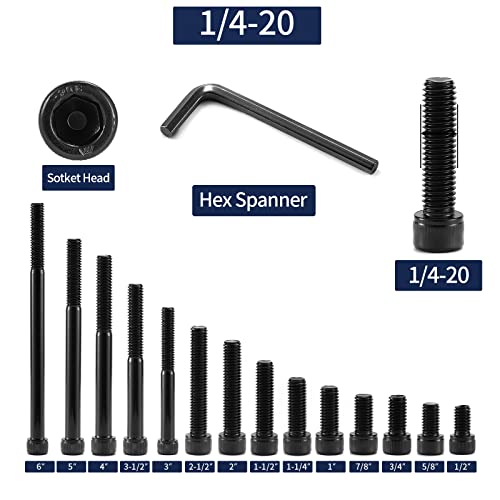 1/4-20 x 3-1/2" Socket Head Cap Screws Bolts, 20Pcs 304 Stainless Steel 18-8, Allen Socket Hex Drive, Fully Threaded, Black Oxide by SG TZH(with Hex Spanner) - size: 1/4-20 x 3-1/2"